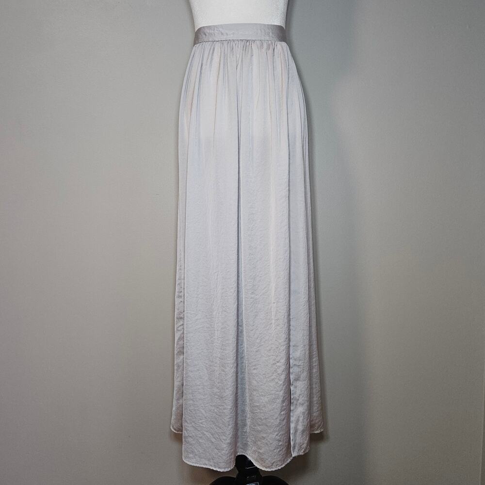 Victorias Secret Satin Maxi Skirt Womens 6 Silver Gray High Waist‎ Slit Lounge